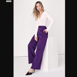 Lulu's Chic Chick Purple High-Waisted Wide-Leg Trouser Pants
